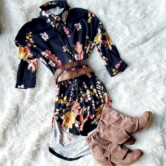 BOHO FLORAL BUTTON-DOWN DRESS - Picture 4 of 5